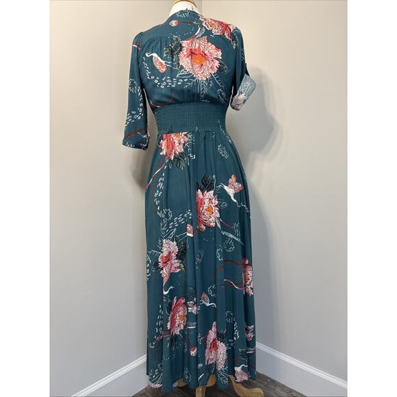 Jaase Handsewn in the Shed Floral Asian Inspired Print Smocked Waist Maxis Sz M - Picture 3 of 16